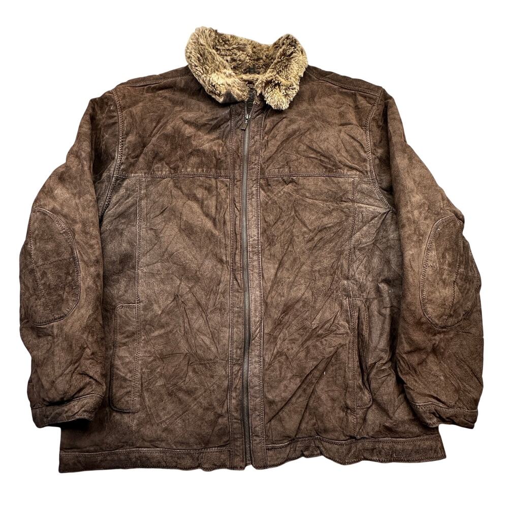 RC Robert Comstock Expedition Suede Leather Jacket Mens XXL Faux Fur Lined Brown